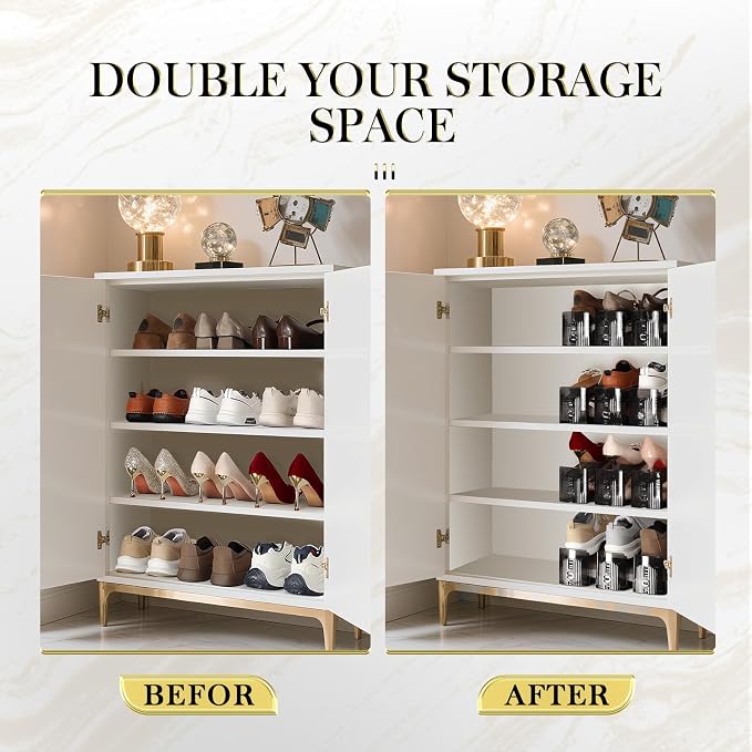 Shoe Slots Organizer 12 Pack - Shoe Stacker,3 Levels Adjustable,Space Savers 50%,Double Layer Holders for Closet (Black),Organizador de Zapatos