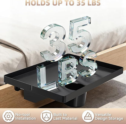 Bedside Shelf Dorm Bunk Bed, Bedside Caddy Shelf Dorm Bed, No Drill College Nightstand Organizer for Personal Items Books Glasses Apartment Bedroom Compact Space Solution Large+Black