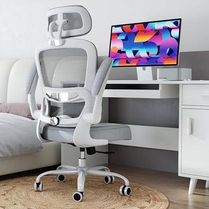 TRALT Office Chair Ergonomic Desk Chair, 330 LBS Home Mesh Office Desk Chairs with Wheels, Comfortable Gaming Chair, High Back Office Chair for Long Hours (Light Grey)