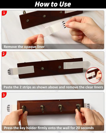 CypherX Key Holder Wall Mount Adhesive, Easy Removal Super Adhesive Tapes, No Damage Small Key Rack with 4 Hooks for Entryway Door Bathroom and Kitchen (Brown)