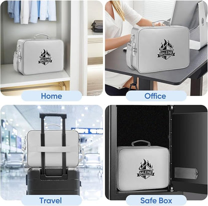 BALEINE Fireproof Document Box with Lock, Portable Fireproof Document Bag Waterproof Fire Proof File Boxes for Documents, File Organizer Box for Important Paperwork (Silver, 15''x11''x4'')
