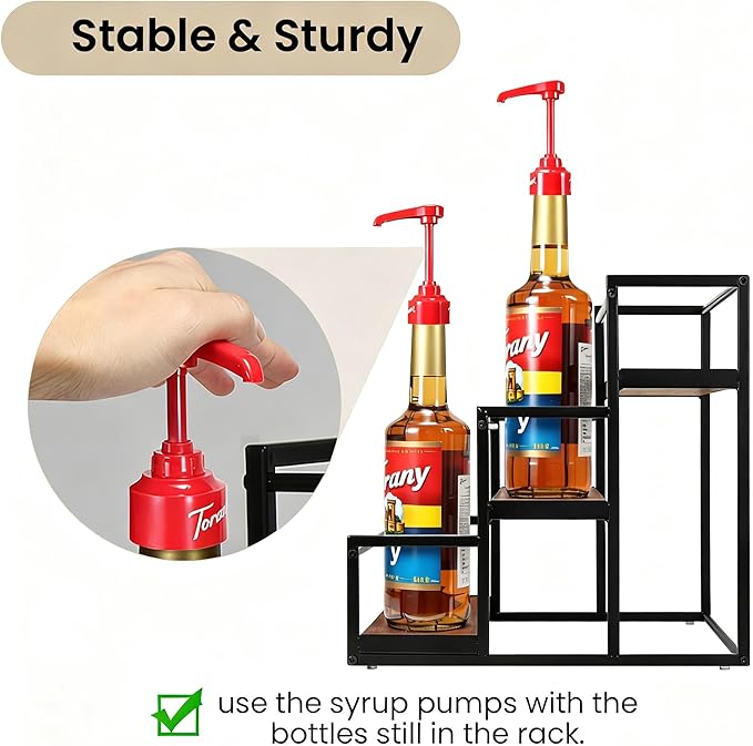 THYGIFTREE Coffee Syrup Rack Organizer 3-Tier 12 Syrup Bottles Holder Stand for Coffee Bar Station Storage Shelves for Syrup, Wine, Dressing for Kitchen Countertop