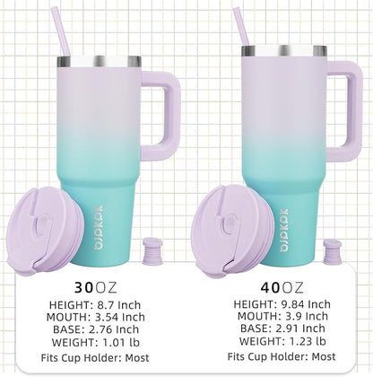 BJPKPK Tumbler With Handle 40 oz Stainless Steel Insulated Tumbler With Lid And Straw For Water Or Ice Coffee,Lavender Green