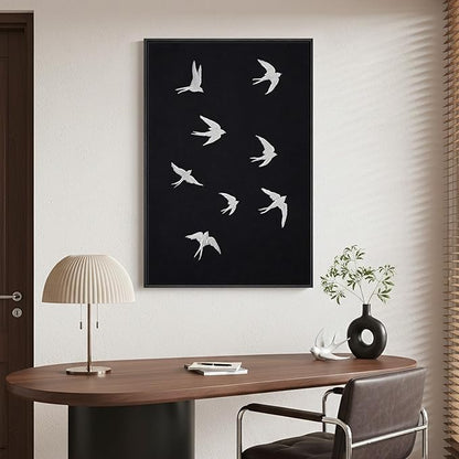 Framed Black and White Modern Wall Art, Large Animal Canvas Prints Paintings Artwork for Walls, Minimalist Birds in Flight Pictures for Living Room Dining Bedroom Hallway Office Home Decor 24x36 In