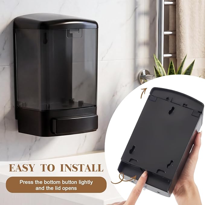 Hushee 4 Pcs Plastic Wall Mounted Soap Dispenser Commercial Manual Soap Containers Wall Dispenser for Kitchen Shower Hotel Liquid Shampoo Gel Chamber (33.8 oz 1000 ml,All Black)