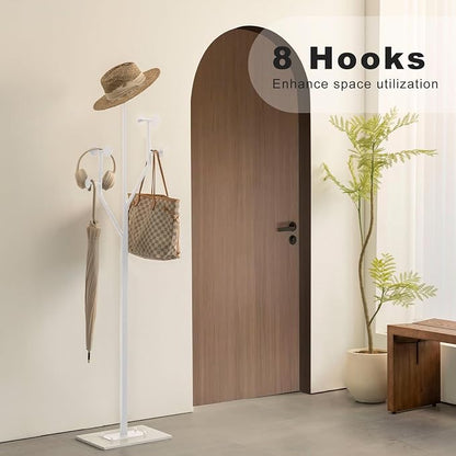 JIAYUEJU Heavy Duty Coat Rack Tree-shaped Metal Freestanding Coat Tree with Sturdy Marble Base Corner Coat Rack for Bedroom Entryway Hallway 14.96 x 10.24 x 68.9 Inches (White)