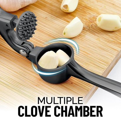 Zulay Kitchen Premium Garlic Press Set - Rust Proof Professional Garlic Mincer Tool - Easy-Squeeze, Easy-Clean with Soft, Ergonomic Handle - Silicone Garlic Peeler & Brush-Dark Gray