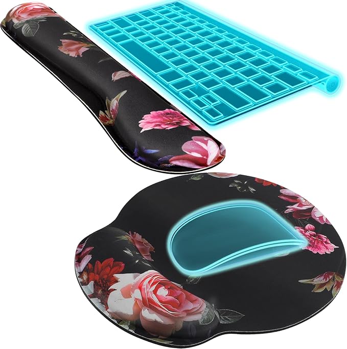 KTRIO Keyboard Wrist Rest & Mouse Pad with Wrist Rest Set, Peony Flower | Memory Foam Wrist Support, Ergonomic Design, Non-Slip Base, Office and Home Use