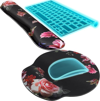 KTRIO Keyboard Wrist Rest & Mouse Pad with Wrist Rest Set, Peony Flower | Memory Foam Wrist Support, Ergonomic Design, Non-Slip Base, Office and Home Use