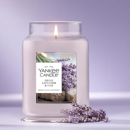 Yankee Candle Dried Lavender & Oak, Scented Candle, 22oz Large Jar with up to 150 Hour Burn Time, Giftable, Birthdays