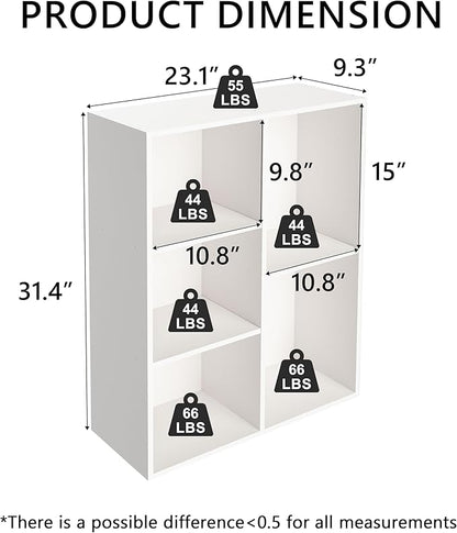 Cube Bookshelf, White Wooden Cube Storage Organizer, Freestanding Book Shelf, Cubby Shelf, Perfect Shelves for Bedroom, Kids Room, Closet, Classroom & Office (5-Cube)