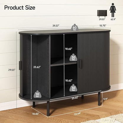 ONBRILL Sideboard Buffet Cabinet with Storage, 40" Storage Cabinet with Sliding Door & Adjustable Shelf, Modern Accent Coffee Bar Console Table for Kitchen, Entryway, Black