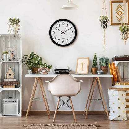 Bernhard Products Black Wall Clock Silent Non Ticking - 16 Inch Extra Large Quality Quartz Battery Operated Round Easy to Read Home/Office/Business/Kitchen/Classroom/School Clocks