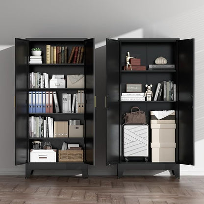 COFaR Black Farmhouse Storage Kitchen Pantry Cabinet with 2 Barn Door, 4 Adjustable Shelves and Legs, for Cupboard/Dining Room/Bathroom/Living Room/Office/Laundry Room (Black, 71" Farmhouse)