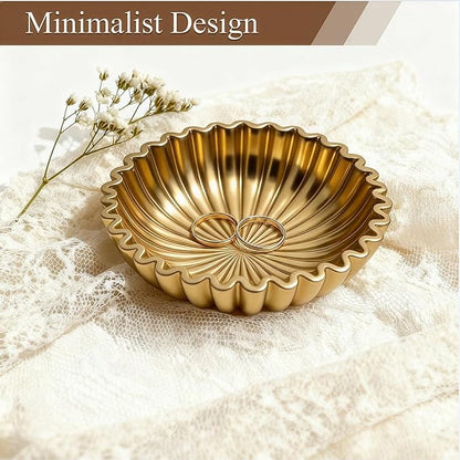 Large Modern Ruffle Bowls, Artificial Stone Decorative Catch All Bowl for Kitchen Counter and Entryway Table, Handcrafted Fruit Bowls and Key Bowl for Home Decor(Golden)