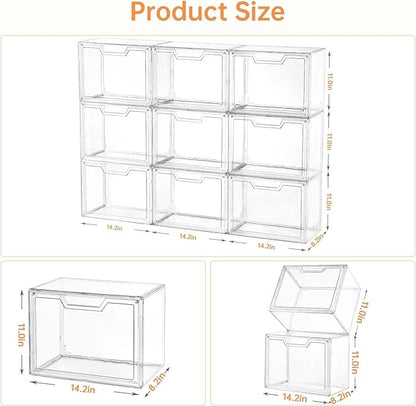 Purse Organizer for Closet,Clear Acrylic Display Case for Handbag Organizer, Purse Storage Box with Magnetic Door, Plastic Storage Bins for Book, Collectibles, Cosmetic (9 Pack)