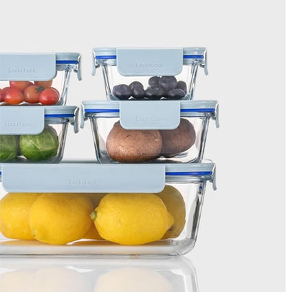 LocknLock LNG455S5M The Clear Heat-Resistant Borosilicate Glass Food Storage Set, 10-Piece (5 Containers + 5 Lids) - Mint