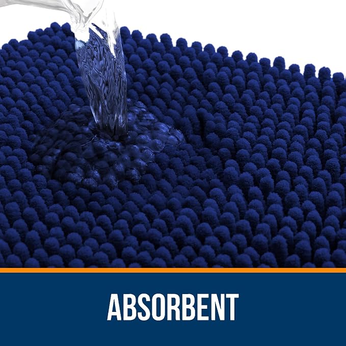 OLANLY Large Bathroom Rugs 45x27, Extra Soft Absorbent Chenille Bath Rugs, Rubber Backing Quick Dry, Machine Washable Bath Mats for Bathroom Floor, Tub and Shower, Home Decor Accessories, Navy