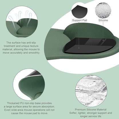 MOSISO Wrist Rest Support for Mouse Pad&Keyboard Set, Circle Curved Ergonomic Mousepad&Coaster Non-Slip Base Home/Office Pain Relief&Easy Typing Pad with Soft Cloth&Silicone Lining, Midnight Green