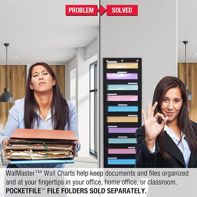 Ultimate Office WalMaster Heavy Duty, 10-Pocket Wall Chart Filing System for Classroom and Office, Wall File Organizer with Mounting Hardware and Spring-Loaded Door Hooks POCKETFILES SOLD SEPARATELY