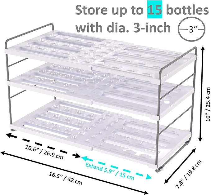 YAN & HIN Expandable Water Bottle Organizer for Cabinet, 3 Tier Tumbler Organizer, Adjustable Bottle Holder, Kitchen Pantry Storage Rack