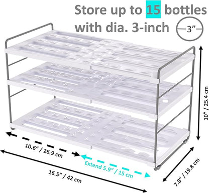 YAN & HIN Expandable Water Bottle Organizer for Cabinet, 3 Tier Tumbler Organizer, Adjustable Bottle Holder, Kitchen Pantry Storage Rack