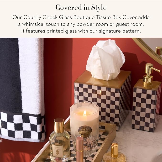 MACKENZIE-CHILDS Glass Tissue-Box Cover, Boutique Bathroom Decor, Black-and-White Courtly Check