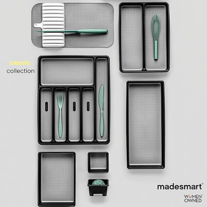 madesmart Classic 3-Compartment Plastic Utensil Tray for Drawers, Multipurpose Storage Tray Drawer Organizer, Carbon Large