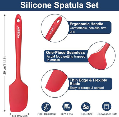 4 Pcs Silicone Spatula Set, 11.4 In, 600°F Heat Resistant Rubber Spatulas for Baking, Cooking & Mixing, Flexible and Non-Stick Kitchen Utensils, Seamless & Dishwasher Safe (Red)
