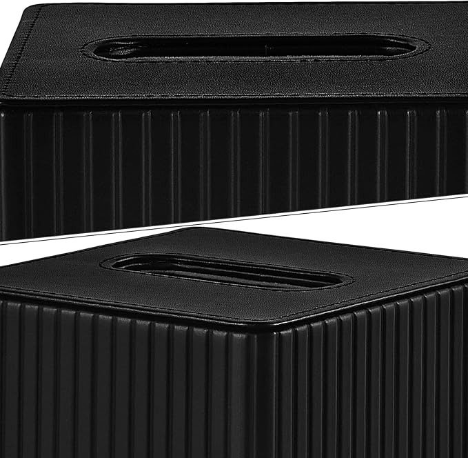 XNONE PU Leather Tissue Box Cover Square Tissue Box Holder for Bathroom Vanity Countertop Night Stands Bedroom Office Desk,Modern Tissue Decorative Organizer with Magnetic Closure (Black)