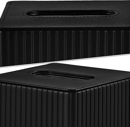 XNONE PU Leather Tissue Box Cover Square Tissue Box Holder for Bathroom Vanity Countertop Night Stands Bedroom Office Desk,Modern Tissue Decorative Organizer with Magnetic Closure (Black)