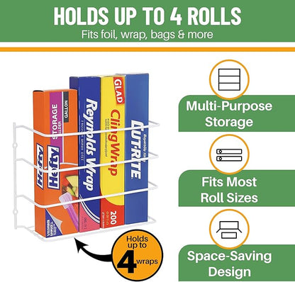 Evelots Kitchen Wrap Organizer - 2 Pack - Hold up to 4 Plastic, Foil, Paper, Wax - Cabinet Door, Wall Rack Basket - Sandwich, Freezer, Food Bag Storage - Laundry Supplies - Plastic Coated Metal