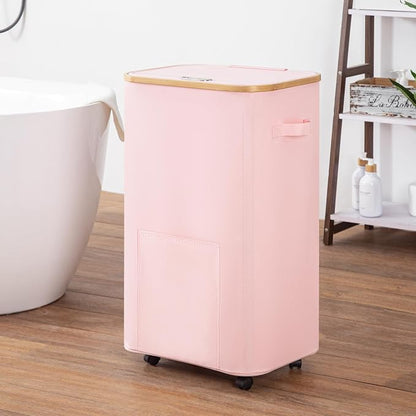 Vincona Laundry Basket with Wheels, Tall Dirty Clothes Hamper on Wheels, Rolling Laundry Hamper with lid for Dorm, Bedroom and Bathroom (Pink, 100L)