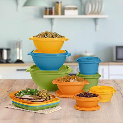 Tupperware Heritage Retro Collection, Bowls & Plates Food Storage Container Set in Retro Colors, Dishwasher Safe and BPA Free