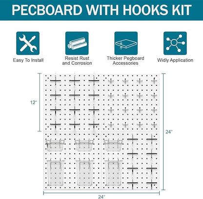 Peg Board Kit, Includes Pegboard and Accessories,with Hooks and Bins,Peg Board Wall Organizer for Office,Ornaments Display,Crafts Organization (66, White)