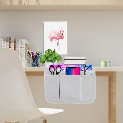 Bedside Caddy Bedside Storage Organizer Magazine Phone Tablet iPad Remote Holder, Organizer Caddy for Home College Dorm Bed, Sofa, Bunk Bed (Silver Gray)