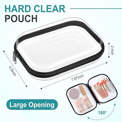Sanwuta 6 Pcs Clear Hard Zipper Case Plastic Zipper Pouches Transparent Makeup Bag Pencil Case Pouches Toiletry Diaper Bag for Travel Toy Storage Organizer Bins(Black,7.87 x 5.9 x 2 Inch)