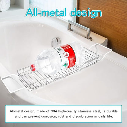 YQh Adjustable Tub Rack, 304 Stainless Steel Bathroom Tray, Multi-Function Tub Organizer with Adjustable Reading Rack, for Tablet or Cell Phone
