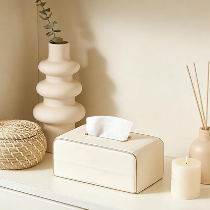 Begei Rectangular Resin Leather Tissue Box Cover for Home Decor, Modern Heavy Tissue Box Holder for Bathroom Countertop, Tabletop, Night Stand, Vanity Table, Office, Beige