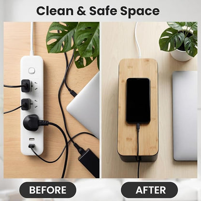 2 Pack Cable Management Box - Cord Organizer Box with Wooden Lid for TV Wires, Power Strips, Router, USB Hub & Under Desk Power: Baby & Pet Proof Cord Management, Cord Hider for Home & Office(Black)