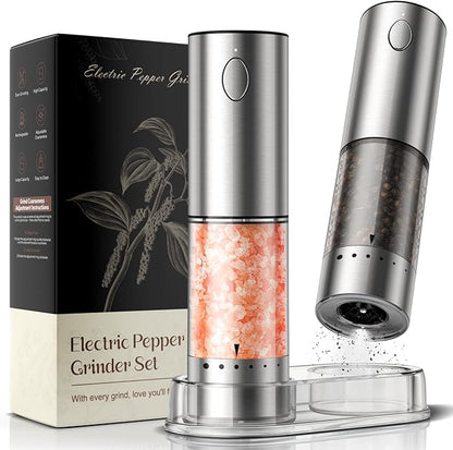 Electric Salt and Pepper Grinder Set – Rechargeable Automatic Salt and Pepper Shaker with 6 Adjustable Coarseness, Large-Capacity Pepper Mill Kitchen Appliances and Home Essentials Gifts for Women
