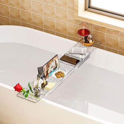 Yieach Iuxury Bathtub Trays For Tub,Expandable Bath Shelf Over Tub,Clear Bath Table,Bath Board,Bath Caddy Tray and Bath Tub Accessories for Women Relaxing With Bath Reading Book and Ipad Holder,1 Pack