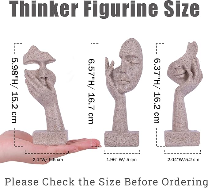 oliruim 3 Pcs Thinker Small Statue Set - Art Resin Abstract Home Accent Figurines for Decor Woman Apartment Bookshelf Floating Shelf Coffee Table Office Desk Counter Decor (3 Pcs Sandstone, 6")