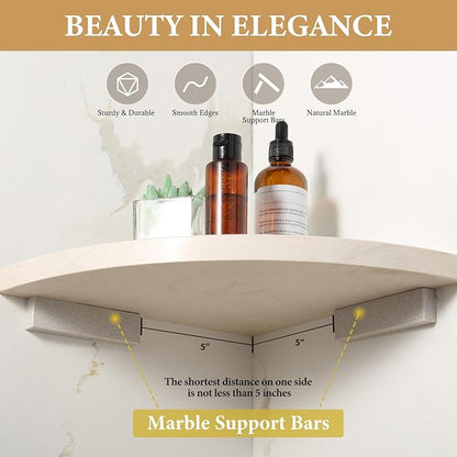 Koville Italian Natural Marble Corner Shelf, 2 Pcs Wall Mounted Marble Bathroom Corner Shelves Organizers, Polished Stone Corner Shower Caddy, No Drilling Adhesive Shower Caddies - Khaki Rose