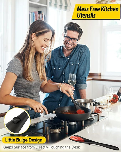 Pack of 2 Cooking Spoons for Non Stick Cookware, Multifunction Spatula Spoon BPA-Free, One-Piece Design, Suitable for Scooping, Scraping, Serving and Mixing (BLACK-BLACK)