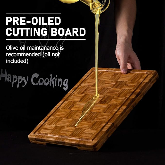 Kikcoin Extra Large Bamboo Cutting Boards, (Set of 3) Chopping Boards with Juice Groove Bamboo Wood Cutting Board Set Butcher Block for Kitchen, End Grain Serving Tray (Pack of 2)