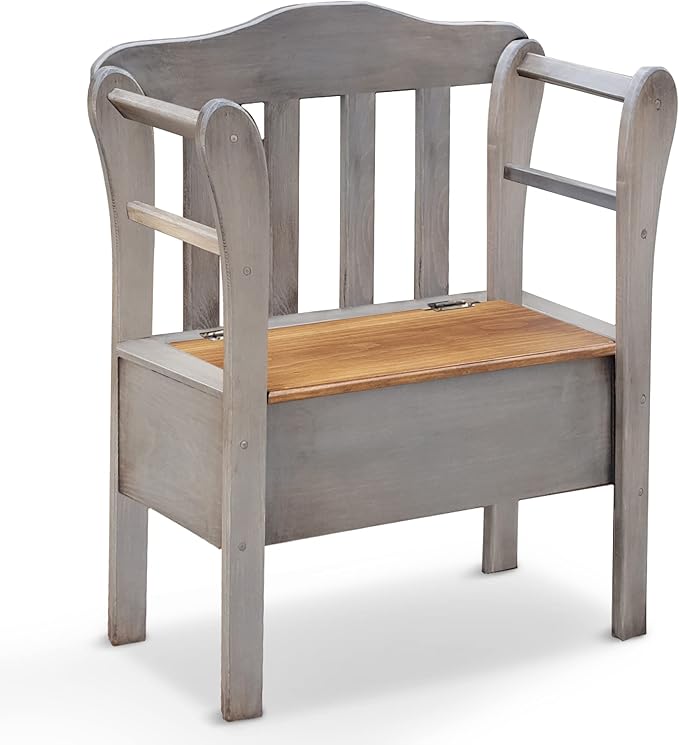 Peaceful Classics Bench with Storage - Small Wooden Storage Bench for Entryway, Hallway, Mudroom, Farmhouse, Bedroom, & Living Room, Amish Handmade Furniture Storage Organizer, Pewter