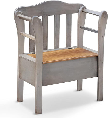Peaceful Classics Bench with Storage - Small Wooden Storage Bench for Entryway, Hallway, Mudroom, Farmhouse, Bedroom, & Living Room, Amish Handmade Furniture Storage Organizer, Pewter