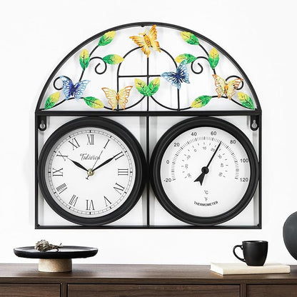17Inch Large Outdoor Clock,Waterproof Wall Clock with Thermometer,Weatherproof Non-Ticking Quartz Battery Operated Decor Clock for Patio,Garden,Pool,Porch,House Warming Gifts