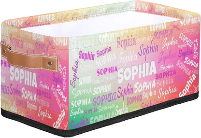 Custom Name Storage Basket, Personalized Small Storage Basket with Handles for Organizing Women Cosmetics Kids Toys Office Closet Shelf Baskets, Gradient Hot Pink Green